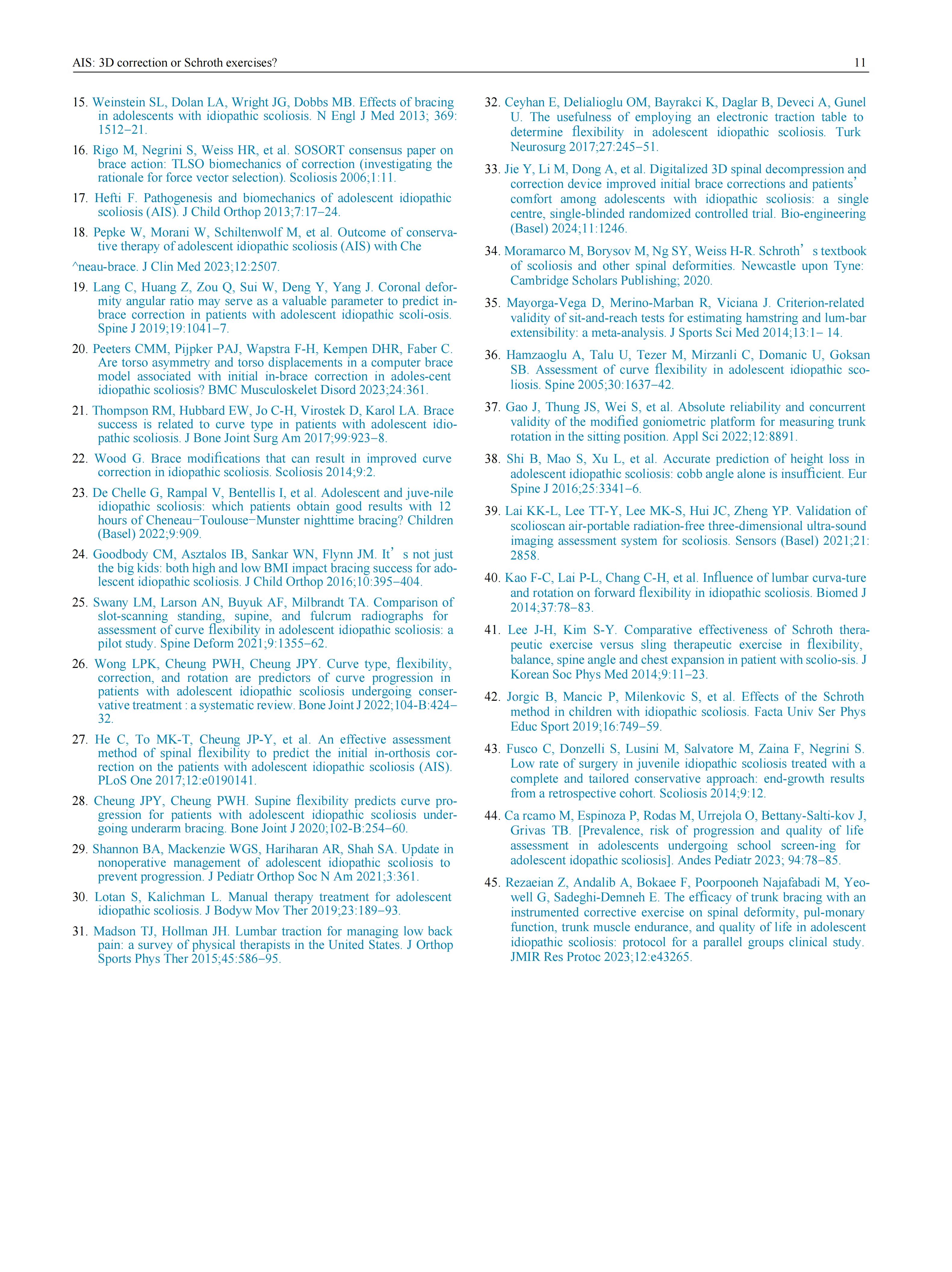 青少年特發(fā)性脊柱側(cè)彎患者采用先進機械三維脊柱側(cè)彎矯正方案的效果